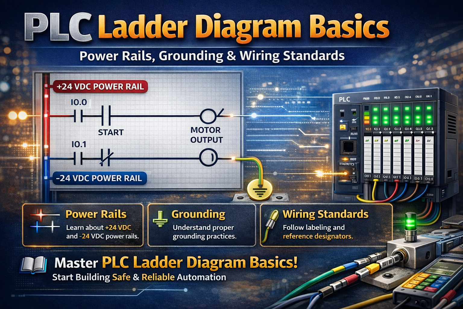 PLC ladder diagram basics power rails grounding