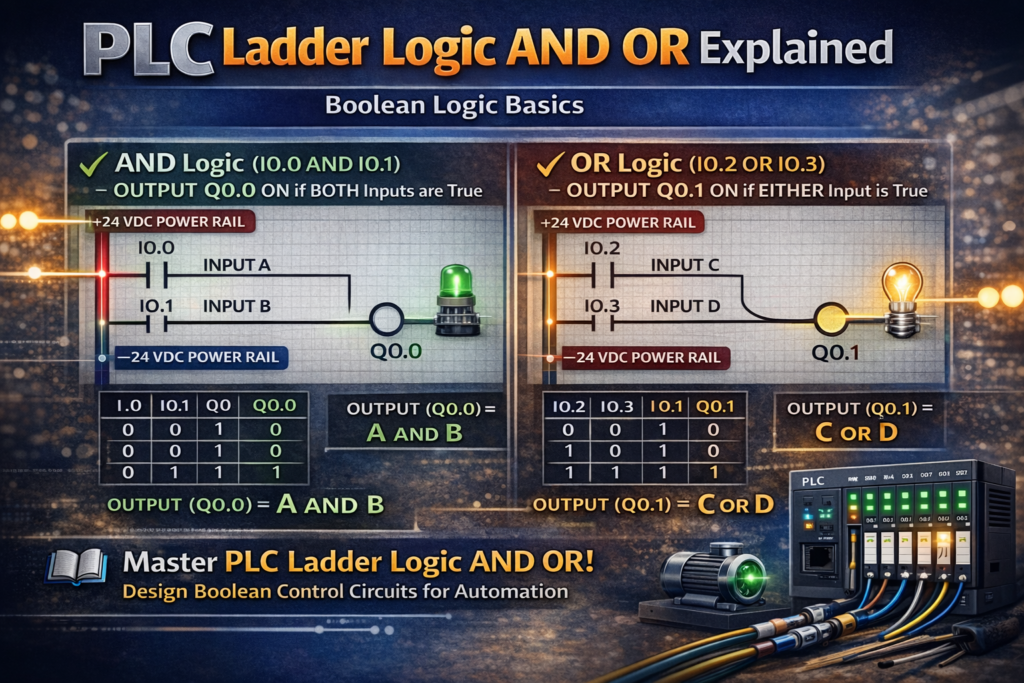 PLC Ladder Logic AND OR Explained | Boolean Logic Basics