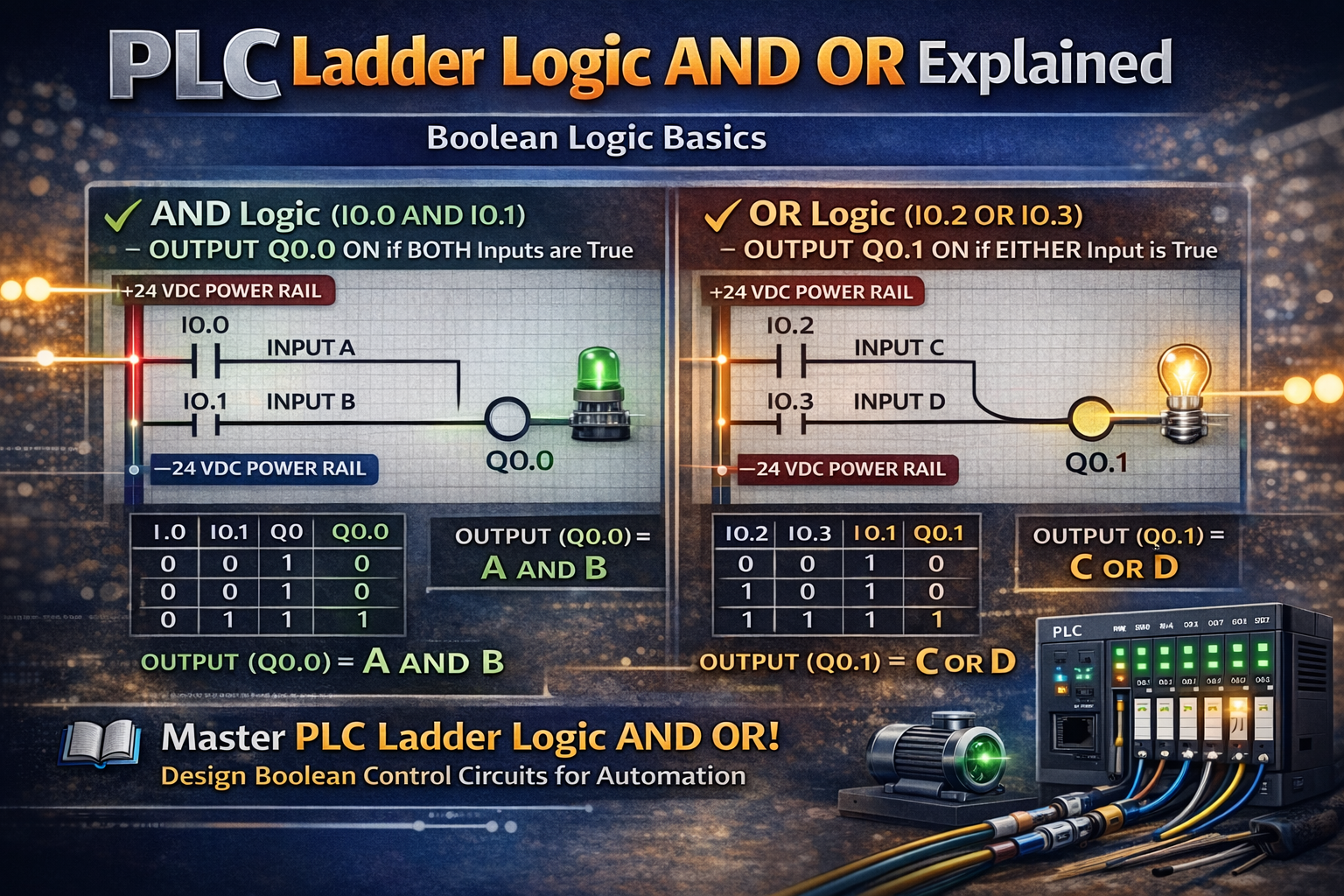 PLC ladder logic AND OR diagram
