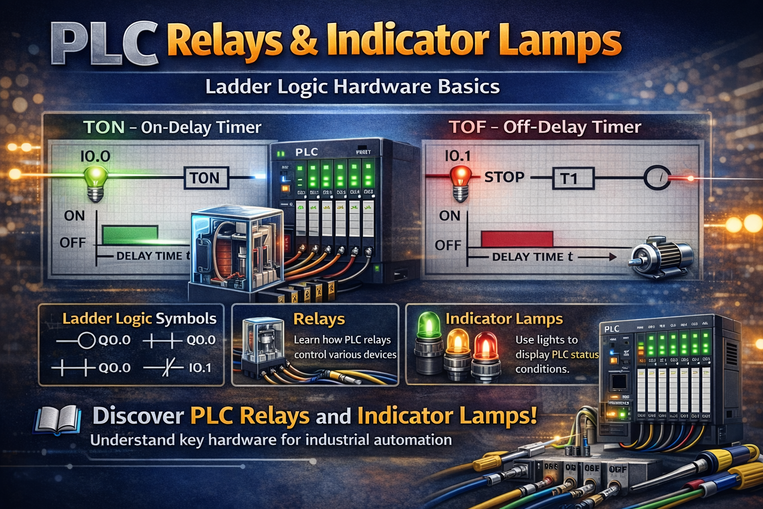 PLC relays indicator lamps ladder diagram