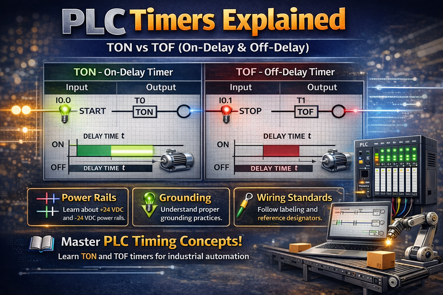 PLC timers TON TOF diagram